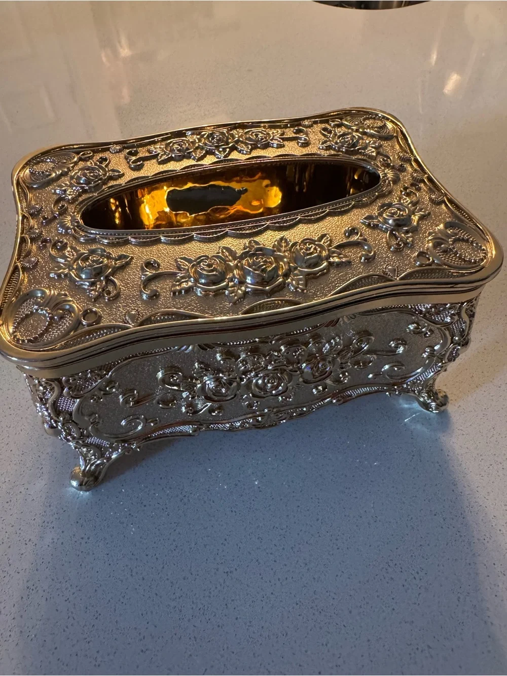 Ornate Gold Tissue Box Cover - Decorative Home Accent